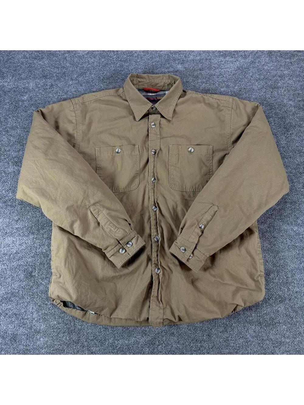 Americaware Tan Button-Up Shirt Jacket‎ Plaid Lining XL Outdoor Workwear Shacket